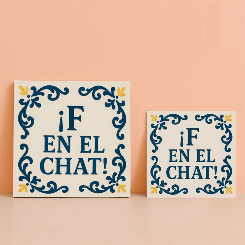 F en el chat en azulejo cerámico divertido