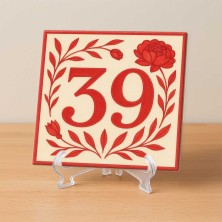 Número de casa personalizado diseño floral rojo