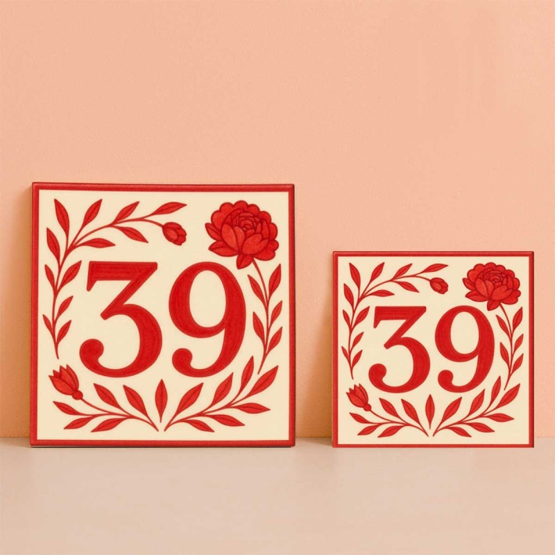 Número de casa personalizado diseño floral rojo