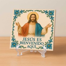 Jesús es bienvenido aquí | Azulejo decorativo religioso