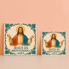 Jesús es bienvenido aquí | Azulejo decorativo religioso