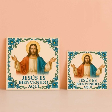 Jesús es bienvenido aquí | Azulejo decorativo religioso