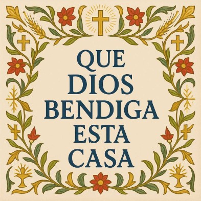 Bendición casa flores rojas | Decoración religiosa