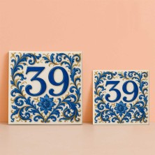 Número casa personalizado mayólica azul resistente exterior