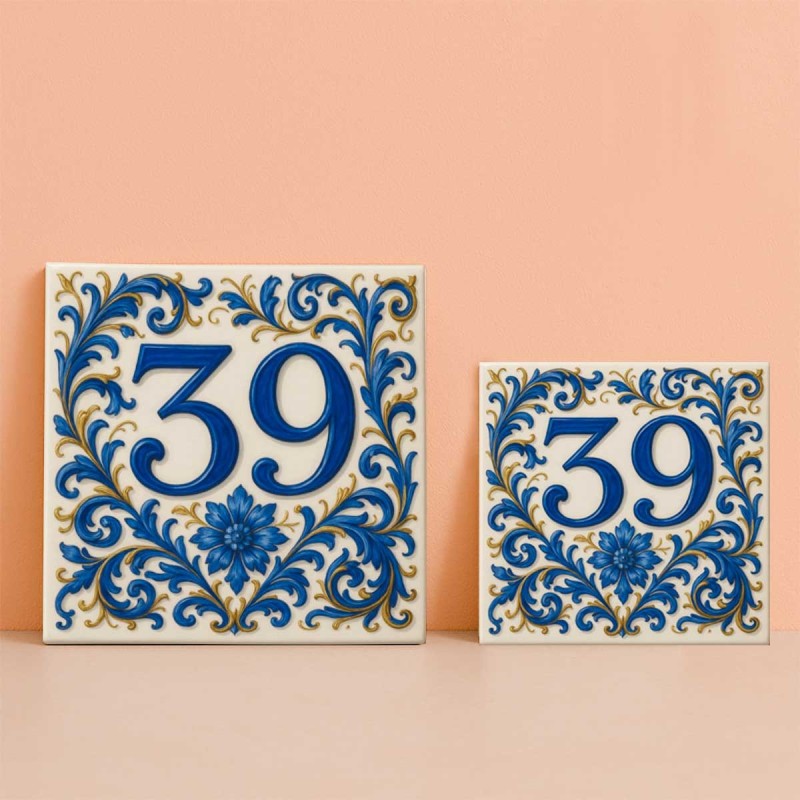 Número casa personalizado mayólica azul resistente exterior