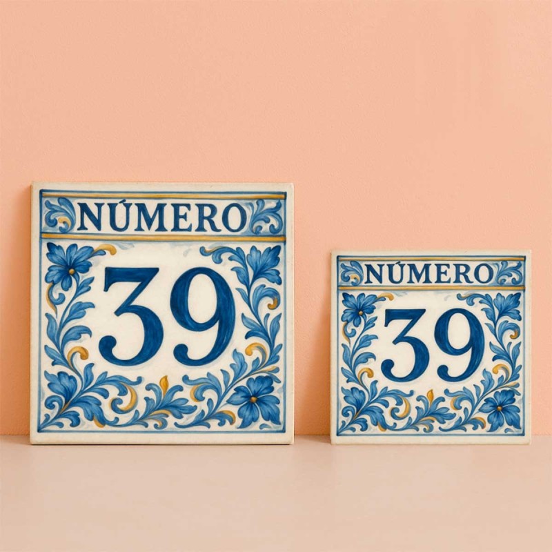 Número vivienda flores esquina azul – Personalizado