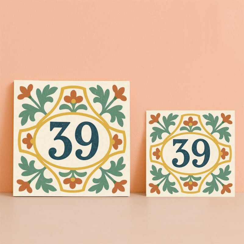 Número vivienda hidráulico floral terracota personalizado – Placa cerá