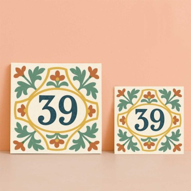 Número vivienda hidráulico floral terracota personalizado – Placa cerá