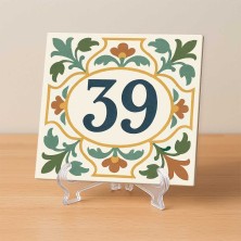 Número vivienda hidráulico floral verde terracota personalizado – Plac