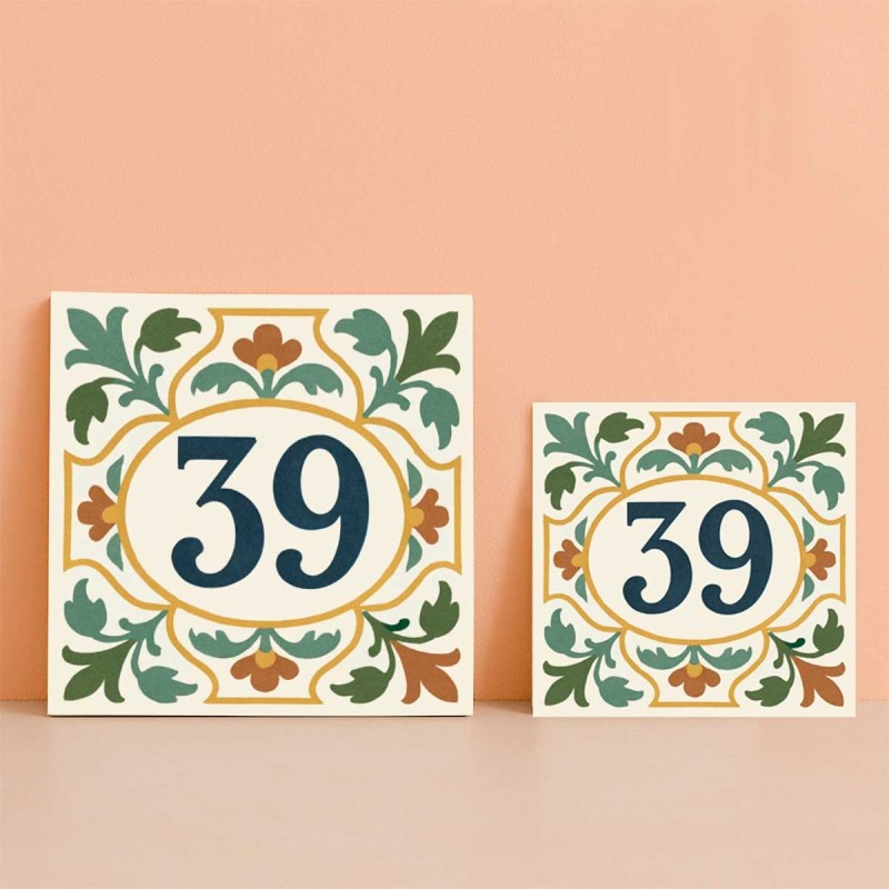 Número vivienda hidráulico floral verde terracota personalizado – Plac