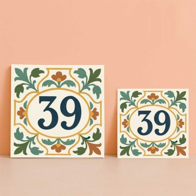 Número vivienda hidráulico floral verde terracota personalizado – Plac