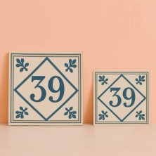 Número vivienda hidráulico azul clásico personalizado – Placa cerámica