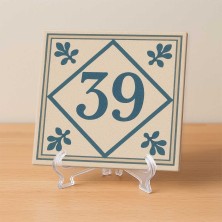Número vivienda hidráulico azul clásico personalizado – Placa cerámica