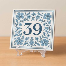 Número vivienda flores azules clásico personalizado – Placa cerámica e