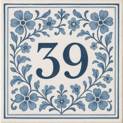 Número vivienda flores azules clásico personalizado – Placa cerámica e