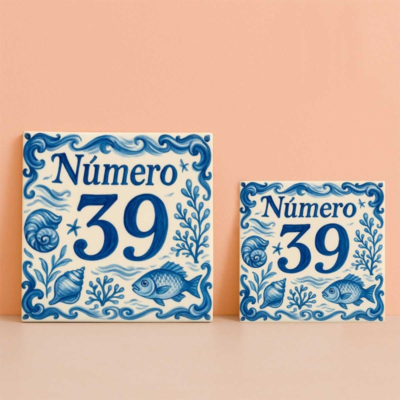 Número personalizado diseño marinero peces y corales resistente exteri