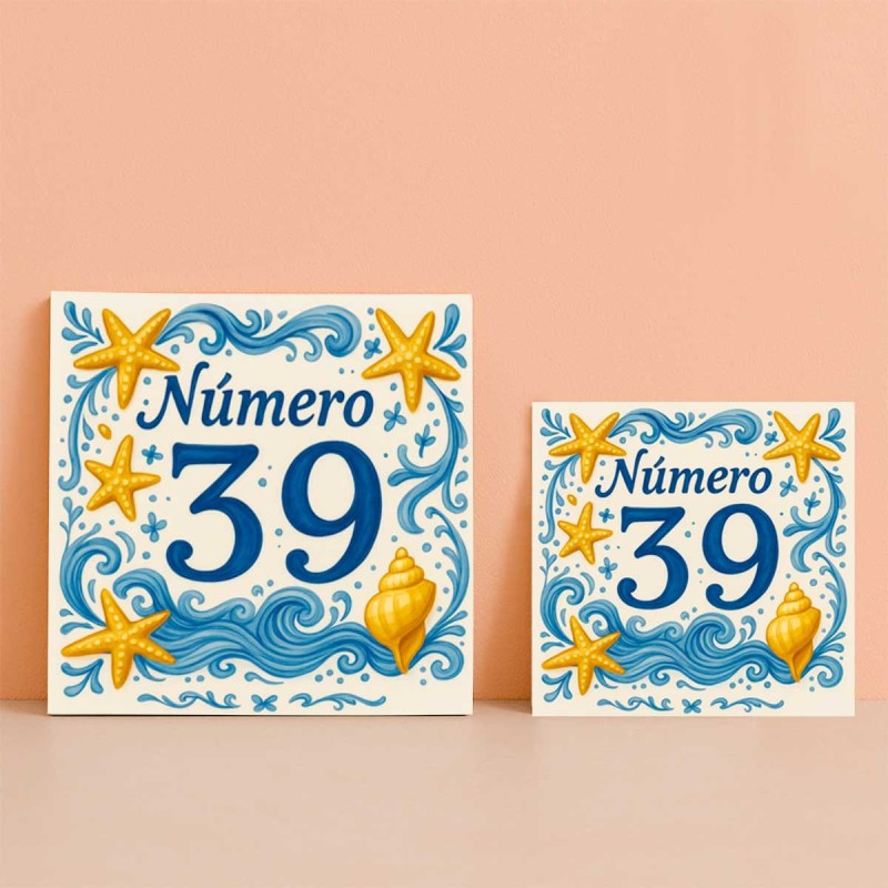 Número personalizado diseño marinero estrellas de mar y olas resistent