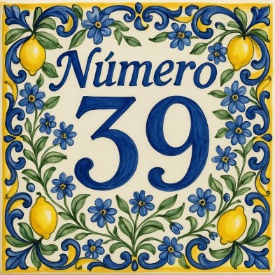 Número personalizado siciliano azul y limón