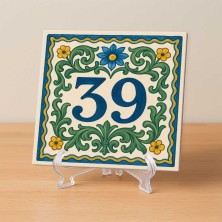 Número floral azul estilo Caltagirone | TuAzulejo