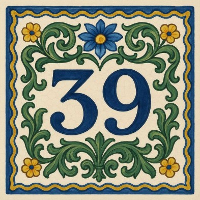 Número floral azul estilo Caltagirone | TuAzulejo