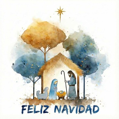 Belén minimalista en acuarela Navidad