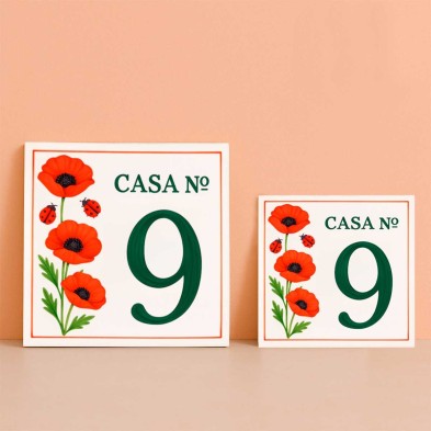 Numero de casa personalizado con amapolas