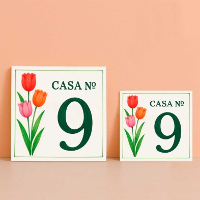 Casa número personalizado diseño floral tulipanes