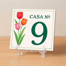 Casa número personalizado diseño floral tulipanes