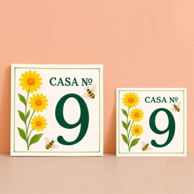 Casa número personalizado diseño flores y abejas