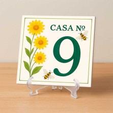 Casa número personalizado diseño flores y abejas