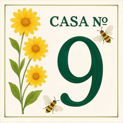 Casa número personalizado diseño flores y abejas