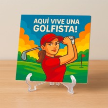 Aquí vive una Golfista – Azulejo para jugadoras de golf