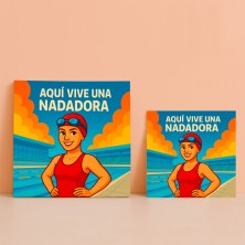 Aquí vive una Nadadora – Azulejo para fans de la natación