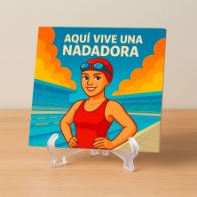 Aquí vive una Nadadora – Azulejo para fans de la natación