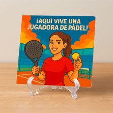 Aquí vive una Jugadora de Pádel – Azulejo para amantes del pádel