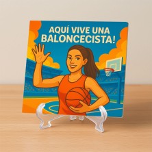 Aquí vive una Baloncestista – Azulejo para fans del baloncesto femenin