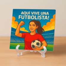 Aquí vive una Futbolista – Azulejo deportivo femenino original
