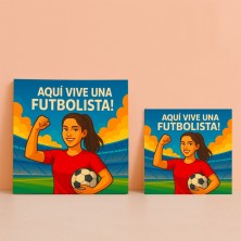 Aquí vive una Futbolista – Azulejo deportivo femenino original