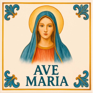 Azulejo Ave María – Decoración religiosa con imagen de la Virgen