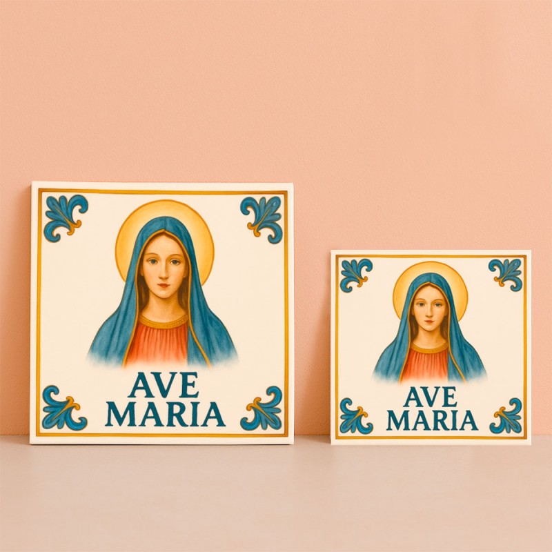 Azulejo Ave María – Decoración religiosa con imagen de la Virgen