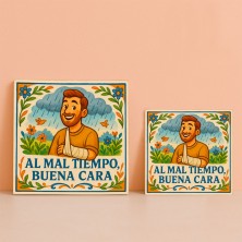 Azulejo “Al mal tiempo, buena cara” – Refrán ilustrado en cerámica