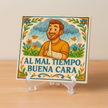 Azulejo “Al mal tiempo, buena cara” – Refrán ilustrado en cerámica