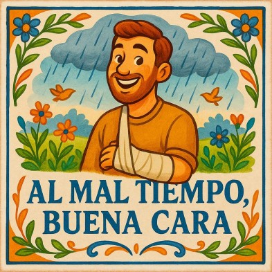 Azulejo “Al mal tiempo, buena cara” – Refrán ilustrado en cerámica