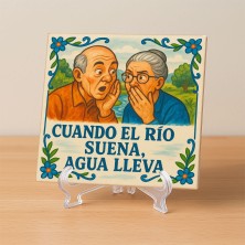 Azulejo “Cuando el río suena, agua lleva” – Refrán popular ilustrado