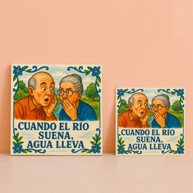 Azulejo “Cuando el río suena, agua lleva” – Refrán popular ilustrado
