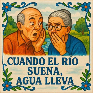 Azulejo “Cuando el río suena, agua lleva” – Refrán popular ilustrado