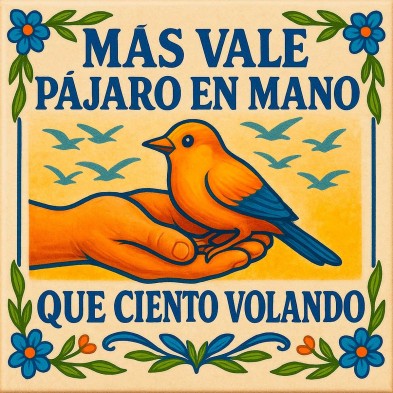 Azulejo “Más vale pájaro en mano que ciento volando” – Refrán