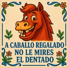 A caballo regalado no le mires el dentado | Azulejo con refrán diverti