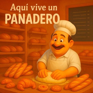 Aquí vive un panadero rodeado de pan recién hecho