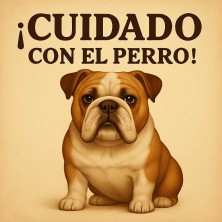 Cuidado con el perro bulldog gracioso